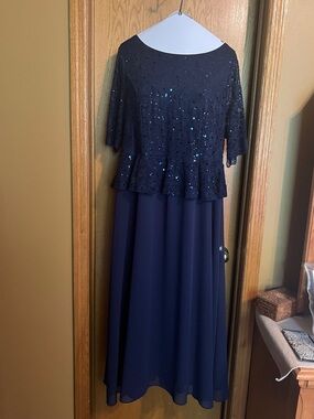 Navy Sequined Peplum Evening Dress - Women's